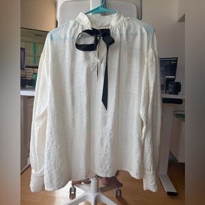 H&M Cream Blouse with Black Bow